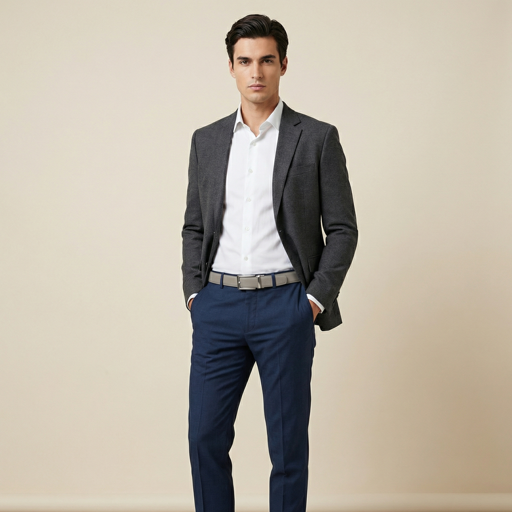 ceinture modèle 1 pour homme, grise et argentée